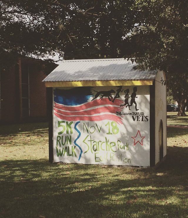 Dash4Vets's tweet photo. The dog house is painted and the DAV Dash is tomorrow!!! It’s never too late to register and support your local veterans 💛💛💛 #TLUBulldogs #TLU https://t.co/fvGCTd2mbL