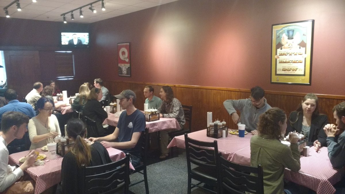 MidcrustalMatt's tweet photo. @MSUggp Geology mentor lunch at Whole Hog BBQ. Smoked meats, career advice, and a side of networking. https://t.co/pcL9heRGQ0