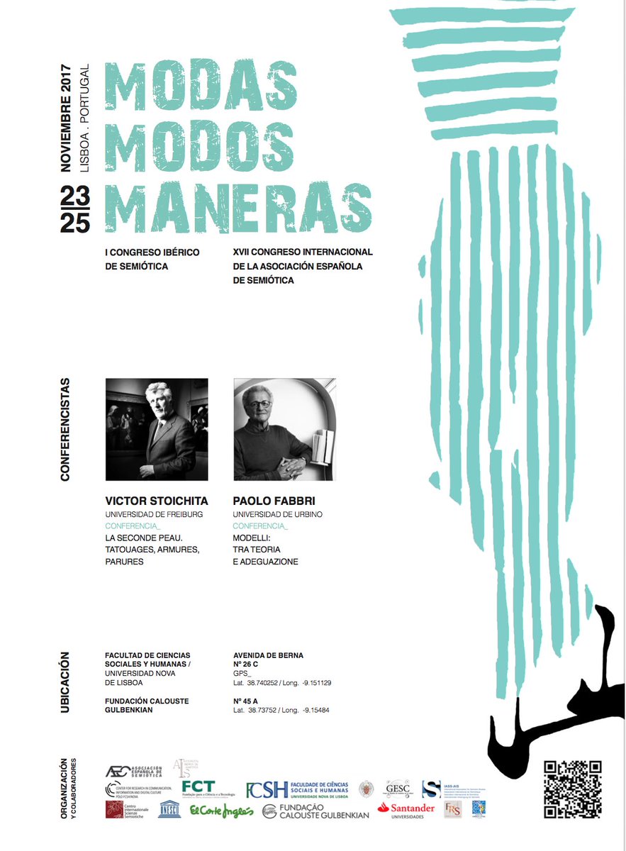 GESCsemiotica's tweet photo. Próximamente Congreso en Lisboa: 'Modas, modos, maneras'. Inaugura Paolo Fabbri y clausura Victor Stoichita #ModasModosManeras https://t.co/PwWz4cXpaC