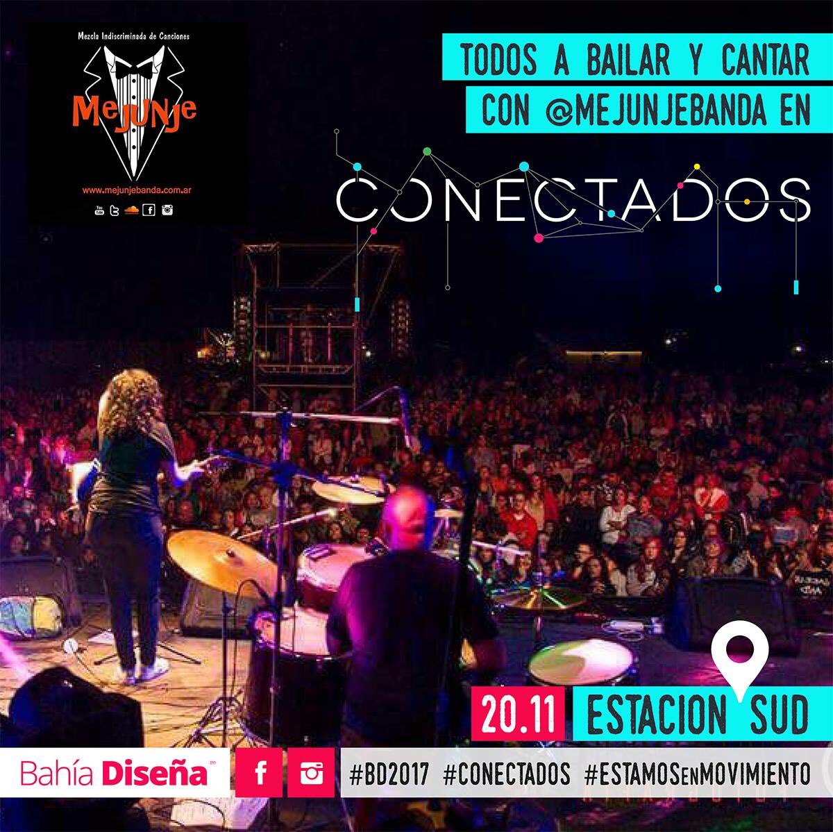 EspacioBD's tweet photo. ✔️Mejunje son la banda más variada y divertida de Bahía .Con su música indiscriminada de canciones van a darle toda la onda🎊🎸Todas a bailar y cantar con @mejunjebanda.
#BahiaDiseña #Conectados #BD2017 #EstamosEnMovimiento https://t.co/u9ZqmbjU30