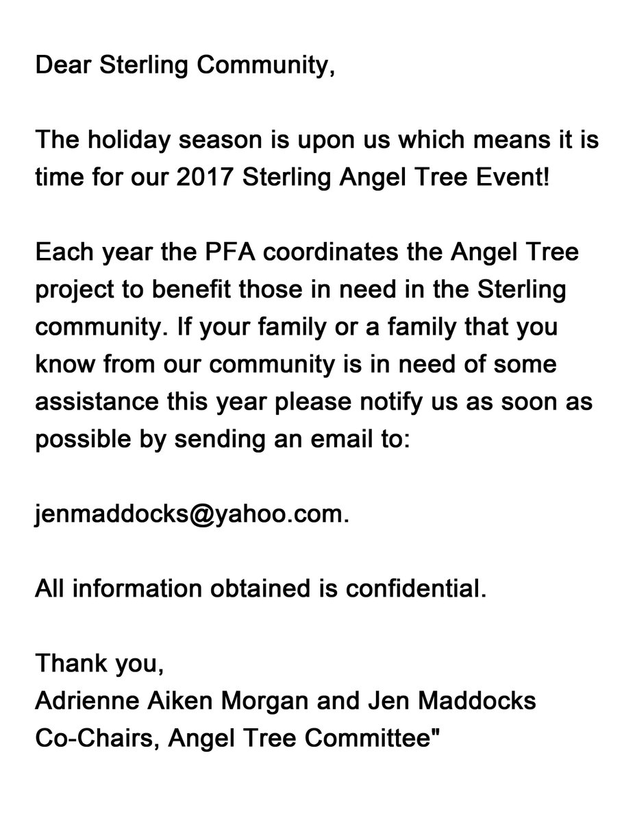 sterlingpfa's tweet photo. Angel Tree info! #smpfa #AngelTree https://t.co/F6RYEniGWF