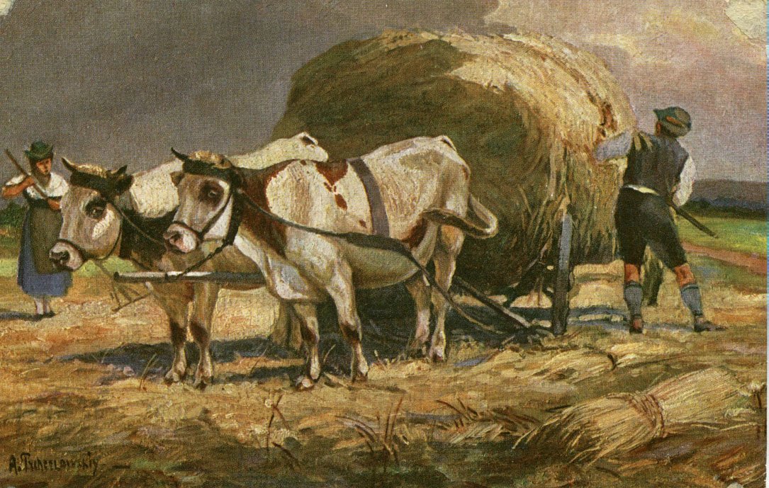 Картина телега с сеном