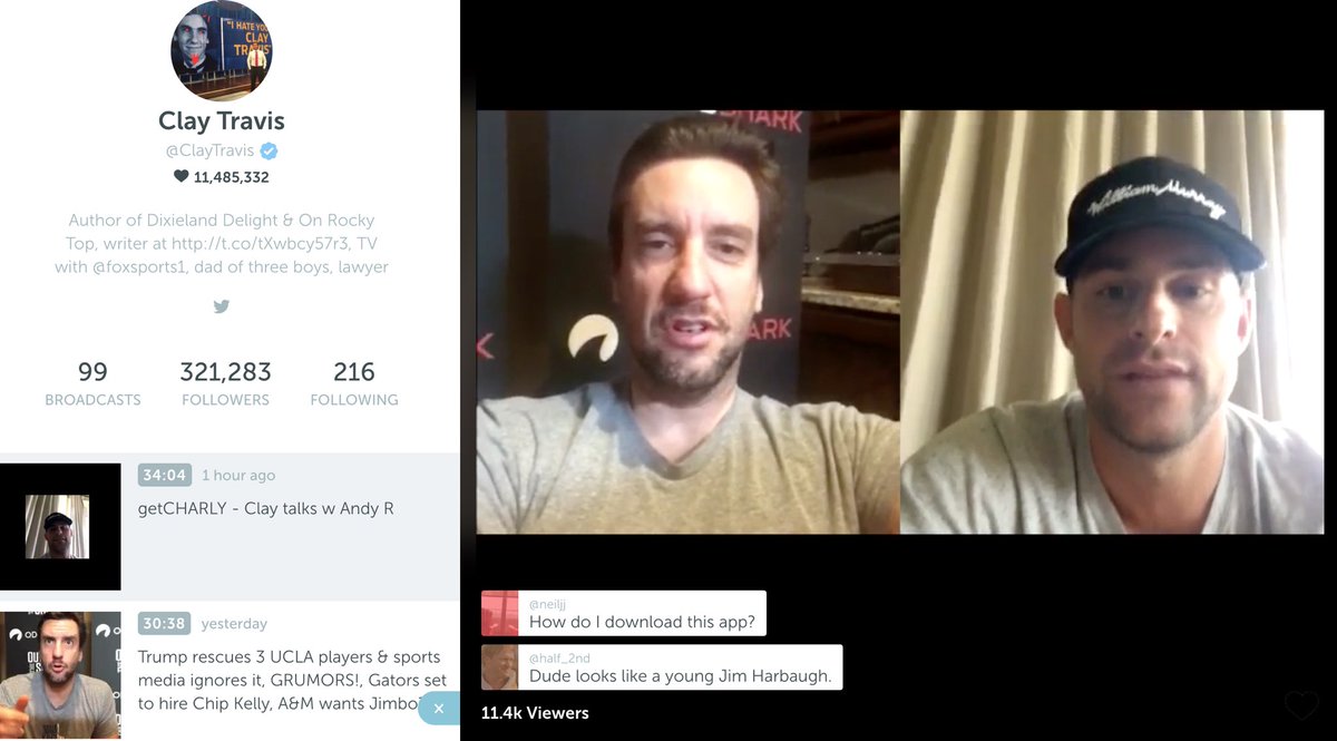 Jim Harbaugh look alike <a href="/andyroddick/">andyroddick</a> sporting his William Murray hat in #getcharly conversation broadcast with <a href="/ClayTravis/">Clay Travis</a>. Proceeds to <a href="/theARFoundation/">Andy Roddick Foundation</a> #socialimpact