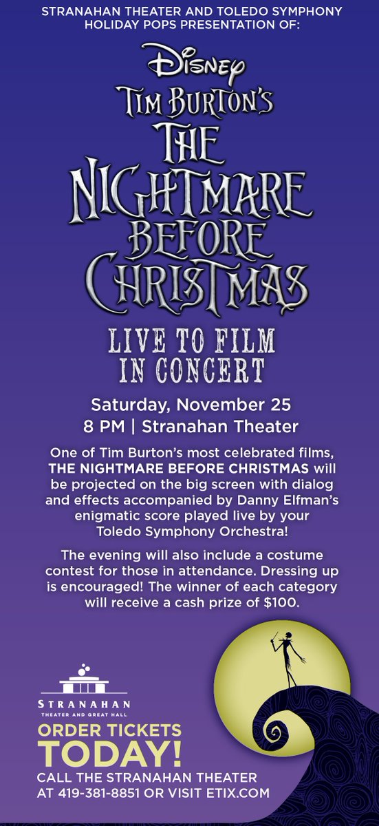 OhioSpringFest's tweet image. Disney in Concert: Tim Burton's "The Nightmare Before Christmas"- Movie with Live Music! @ the Stranahan Theater in Toledo, OH Nov 25th!  Get your tickets online at bit.ly/2hFVrxP! Enter promo code SALLY for $10 off your purchase of tickets at the $43-78 price levels.