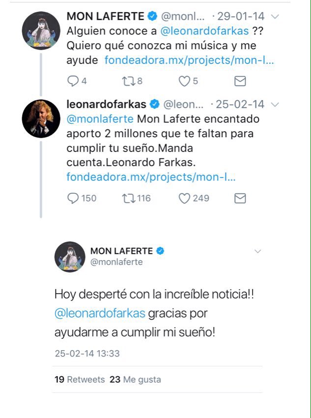 leonardofarkas's tweet photo. Una gota de Filantropía en un mar de talento. 
Querida Mon Laferte @monlaferte este mensaje del 2014 es el vivo ejemplo que cuando tienes el coraje de luchar por tus sueños, los sueños se cumplen. 
Que D'os te bendiga. 
Leonardo Farkas #CHILE  #LatinGRAMMY https://t.co/j4jQwwPLTM