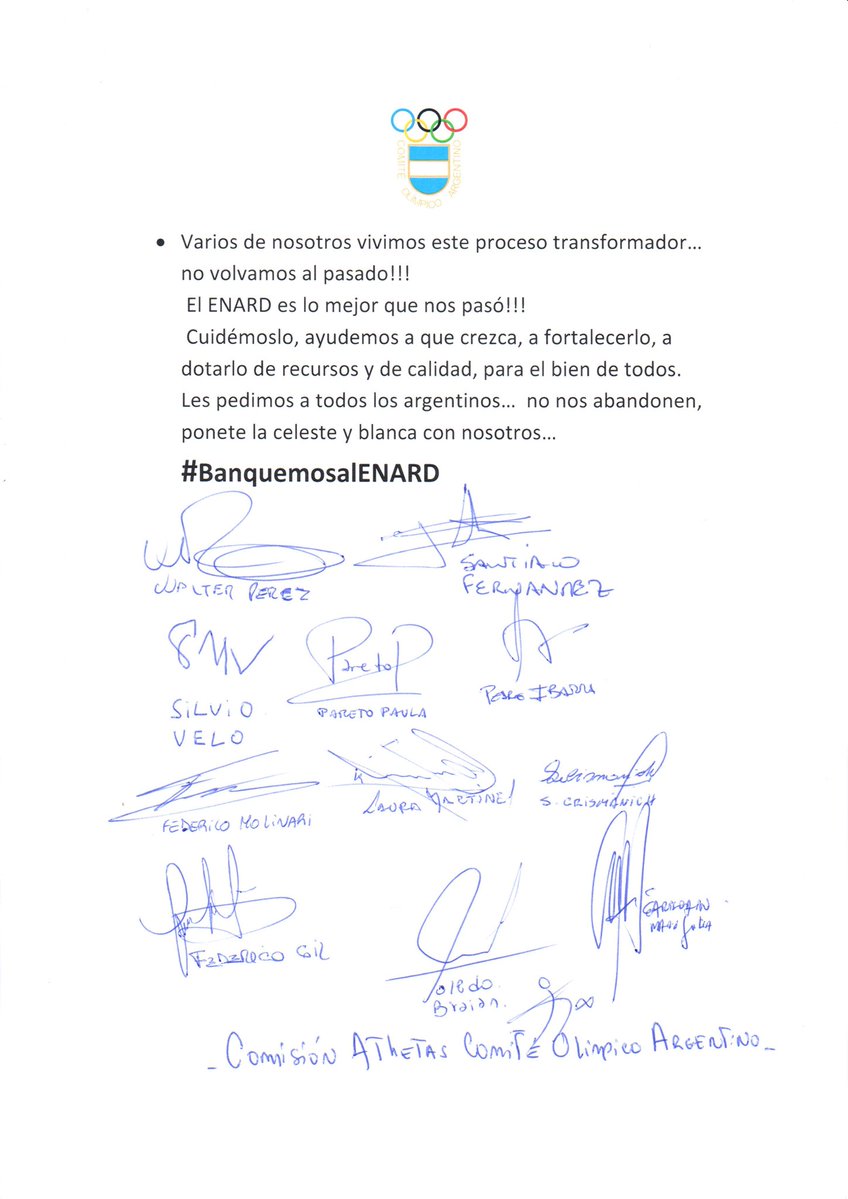 tribunaes's tweet photo. A partir de la modificación prevista por la reforma tributaria, el ENARD corre peligro. Nuestros deportistas también. Acá está la postura de los atletas argentinos. Hoy, más que nunca, #BanquemosAlEnard https://t.co/rsKc2yh15W