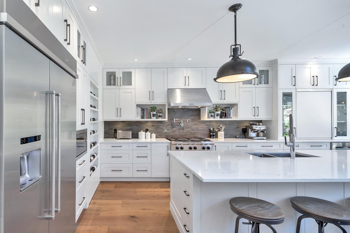 Feeling the white! And that floor! #wood #cleanlines #design #newbuild #customhome #creative #kitchenaid @PravadaFloors #yyj #yyjdesign
