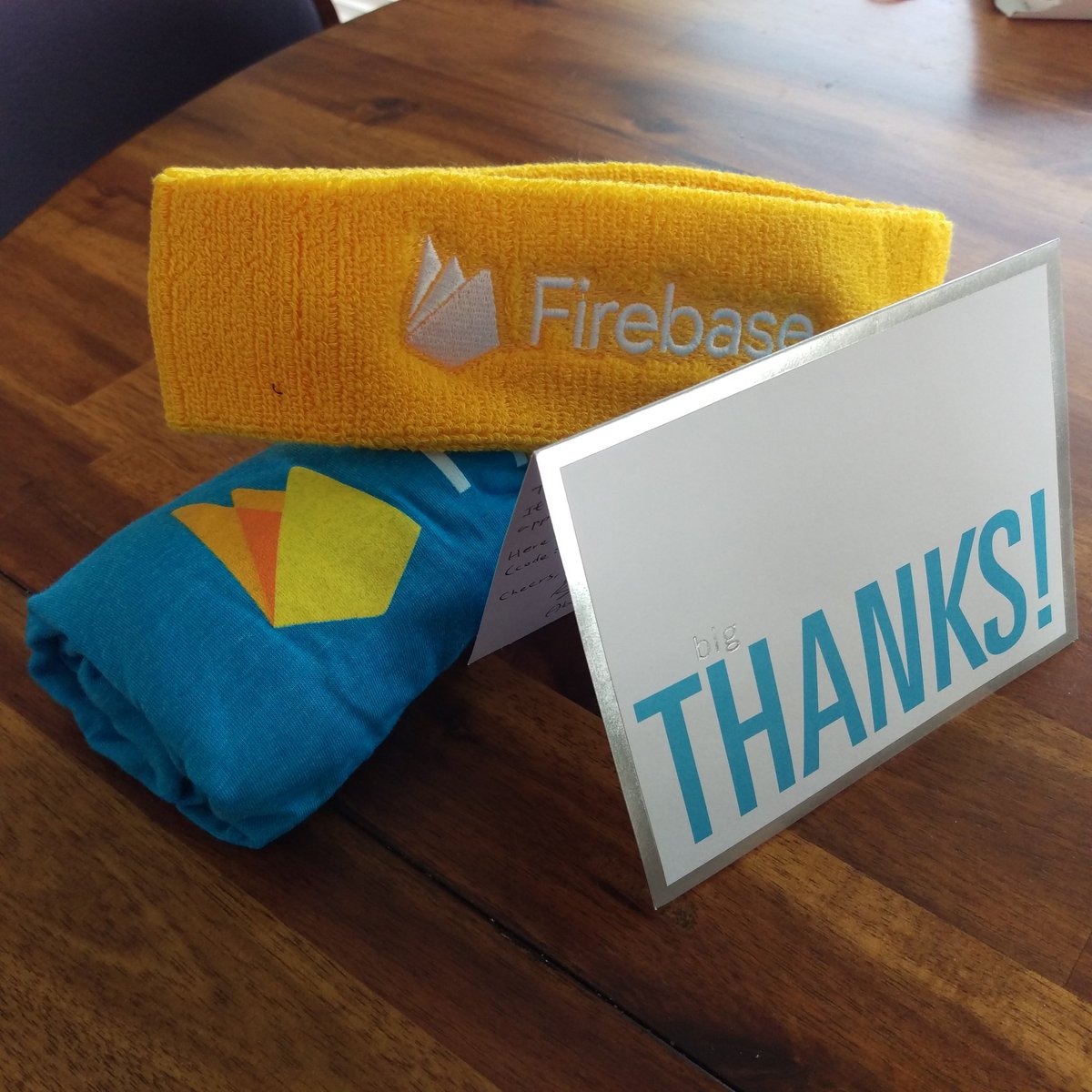 TrellisHQ's tweet photo. Just got an awesome gift from @Firebase Thanks for the hand written card and $1000 in Google Cloud credits!  You guys know how to make devs feel loved :) #swag #Firebase https://t.co/ih3DCt1k7D