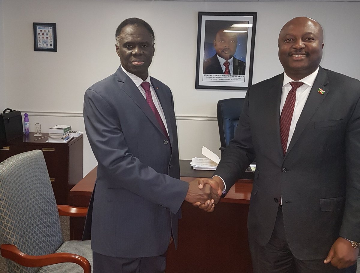 AShingiro's tweet photo. Today I had an excellent, frank &amp; open discussion with Former President @MichelKafando, Special Envoy of the UNSG @antonioguterres on the upcoming UNSC briefing on #Burundi. I shared with him &amp; his team the new positive developments in #Burundi as well as the remaining challenges https://t.co/k7sykmJsaA