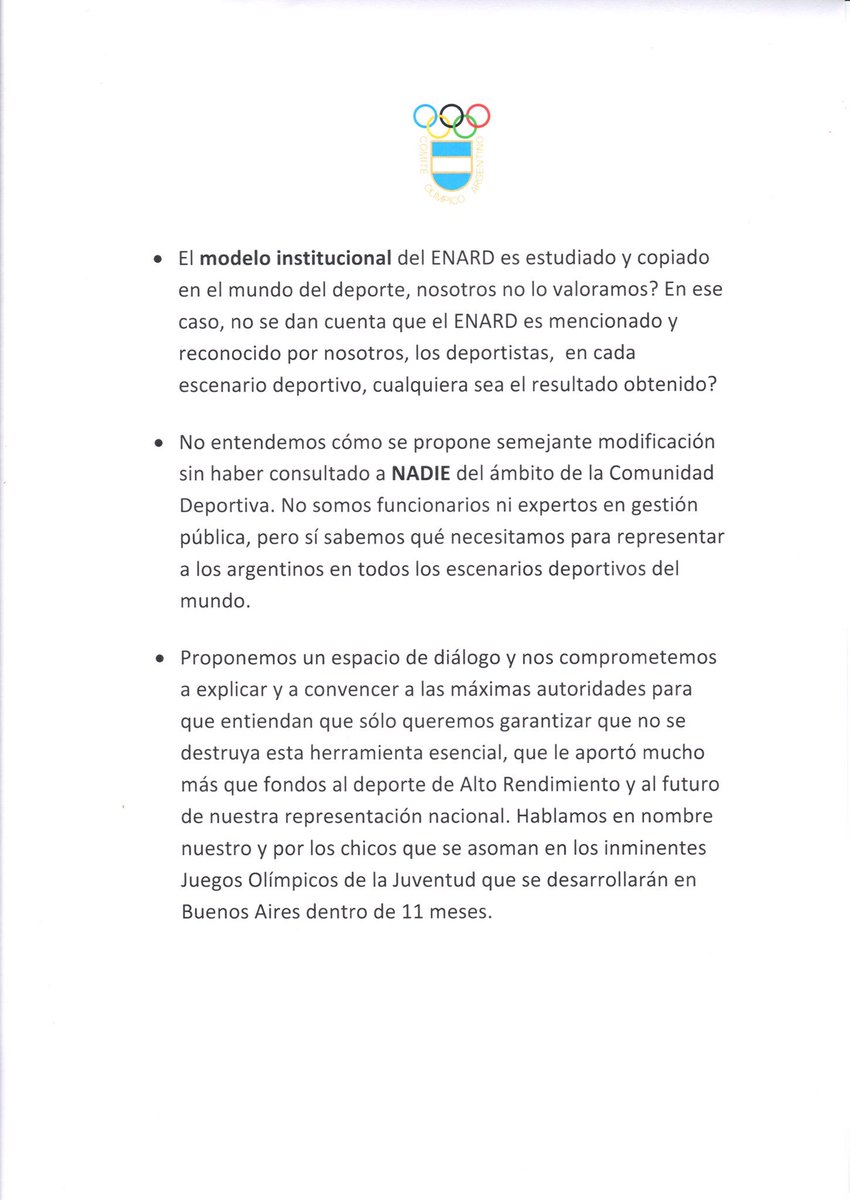 PrensaCOA's tweet photo. La voz de los atletas.

Declaración de los atletas olímpicos con relación a la modificación del financiamiento del ENARD. https://t.co/Bdeho0Dd9O