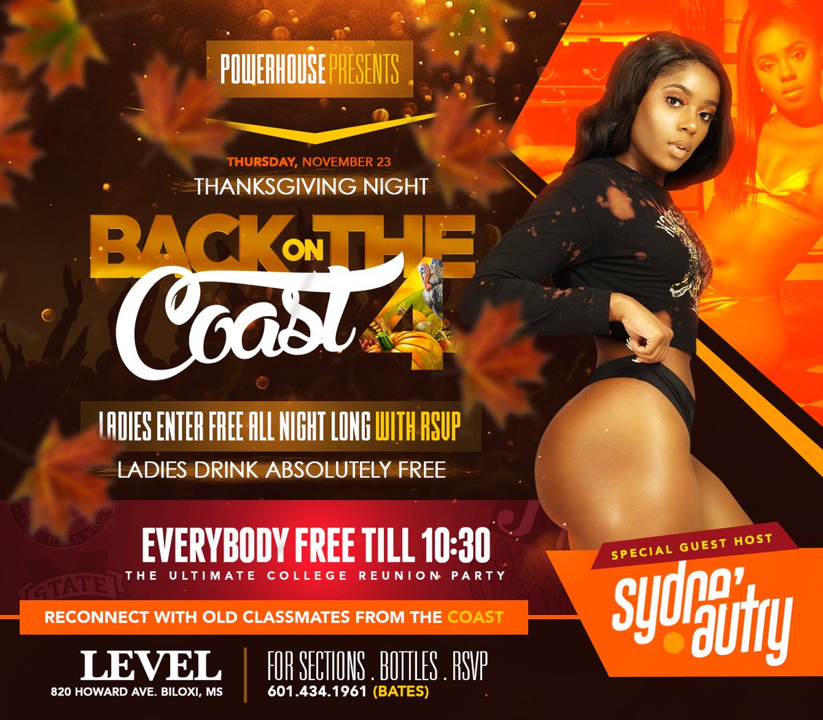 THEDESIGNGOD1's tweet photo. #BackOnTheCoast4 🍂 Thanksgiving Night 🗓 Ultimate college reunion party 📚 EVERYBODY FREE till 10:30 ⏰ Ladies drink FREE 🍸 Level📍Biloxi, MS 🔥 RT / Tell a friend https://t.co/2qAmnMFDfH