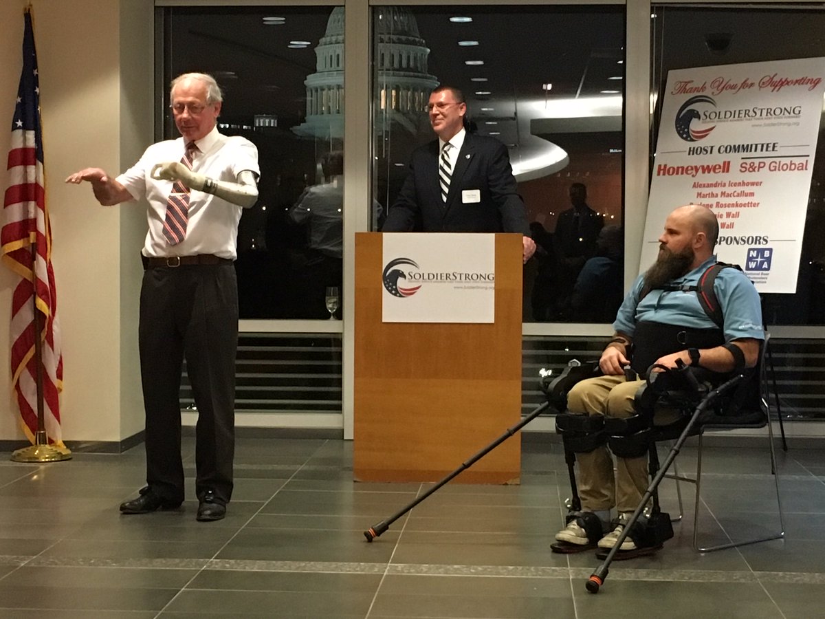 soldierstrong's tweet photo. SoldierStrong and Sgt Dan Rose at the DC Honeywell event demonstrating the exoskeleton device. Special thanks to Fred Downes  for demonstrating the LUKE Arm from @MobiusBionics https://t.co/rYJUczpfmx