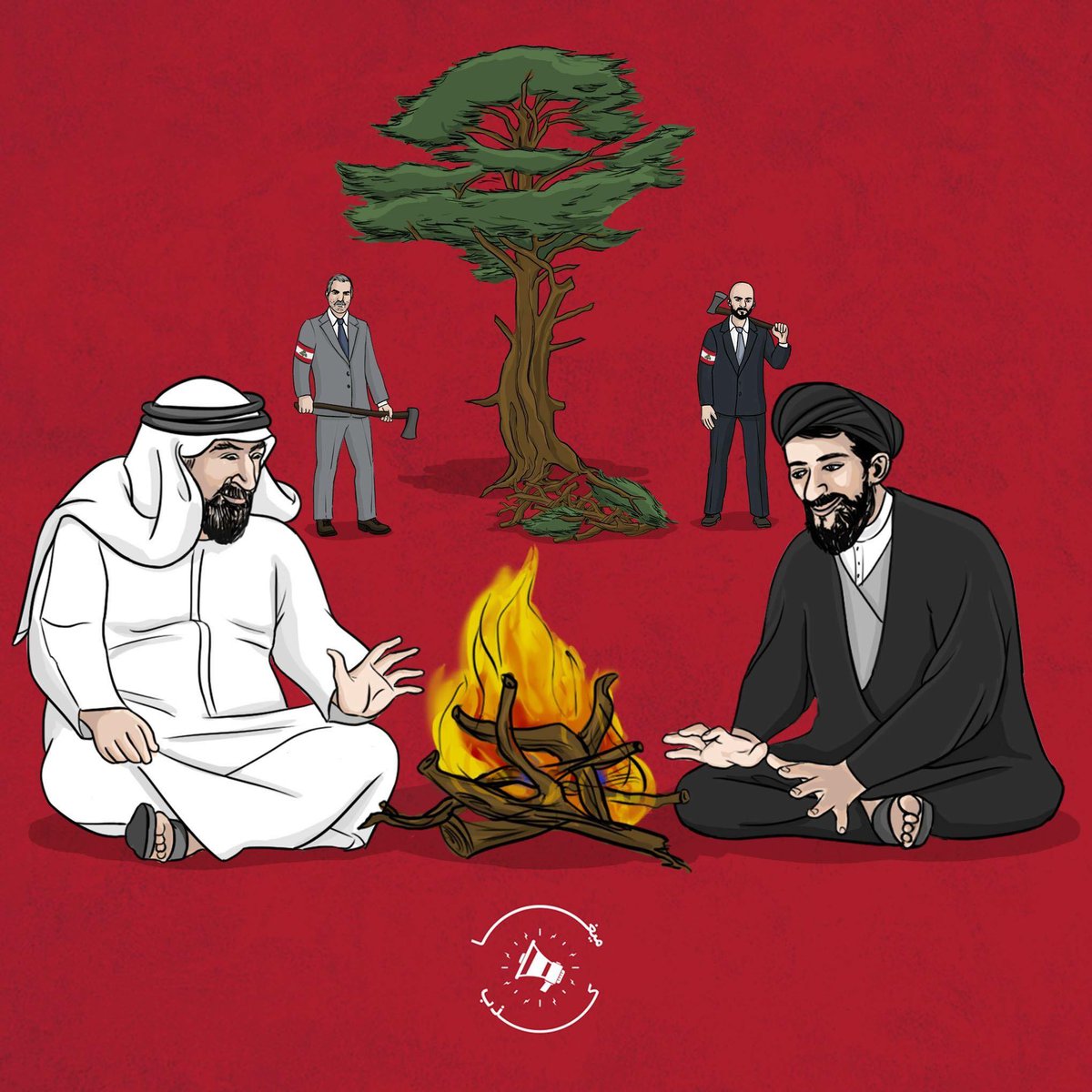 halimshebaya's tweet photo. Beyond the much-focused on division in #Lebanon btw pro- #SaudiArabia and pro- #Iran , this image that is being shared on social media reflects the view held by many #Lebanese about the state of affairs in their country. (Note: the Cedar tree is the national symbol of #Lebanon) https://t.co/AMHceRqwwZ
