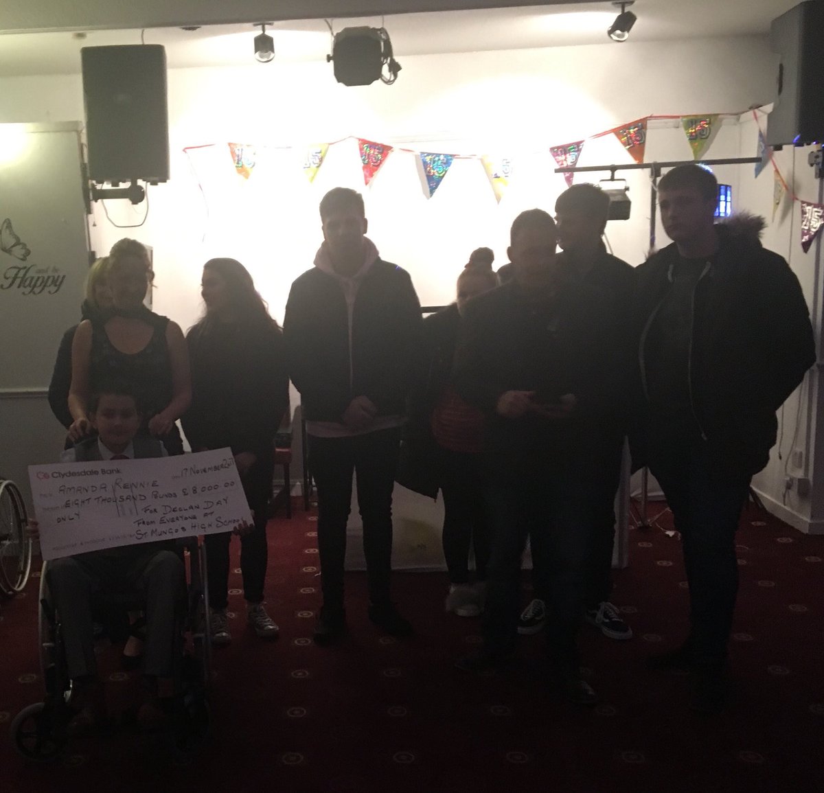 StMungosAndrew's tweet photo. What an honour to present the £8,000 cheque to Declan and his family tonight! Thank you so much to everyone who donated today. It has gone to a great cause. We hope Declan has had a great time at his party tonight #Declanday https://t.co/tqhAe2YDKF