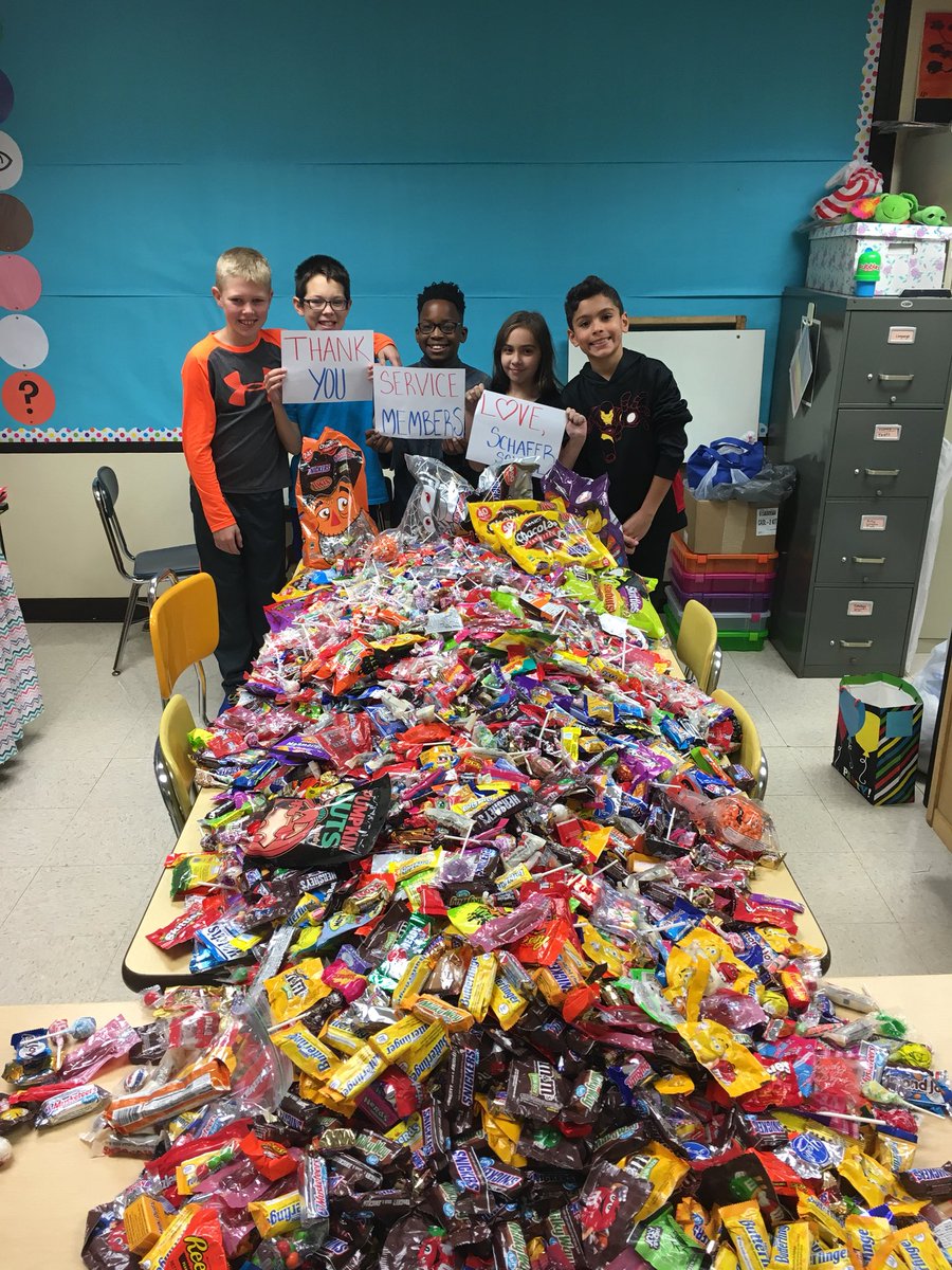Schafer Student Council helped collect a whopping 200 lbs. of candy to donate to soldiers! #ThankYouForYourService <a href="/USArmy/">U.S. Army</a> <a href="/USMC/">U.S. Marines</a> <a href="/USNavy/">U.S. Navy</a> <a href="/usairforce/">U.S. Air Force</a> <a href="/uscoastguard/">U.S. Coast Guard</a>