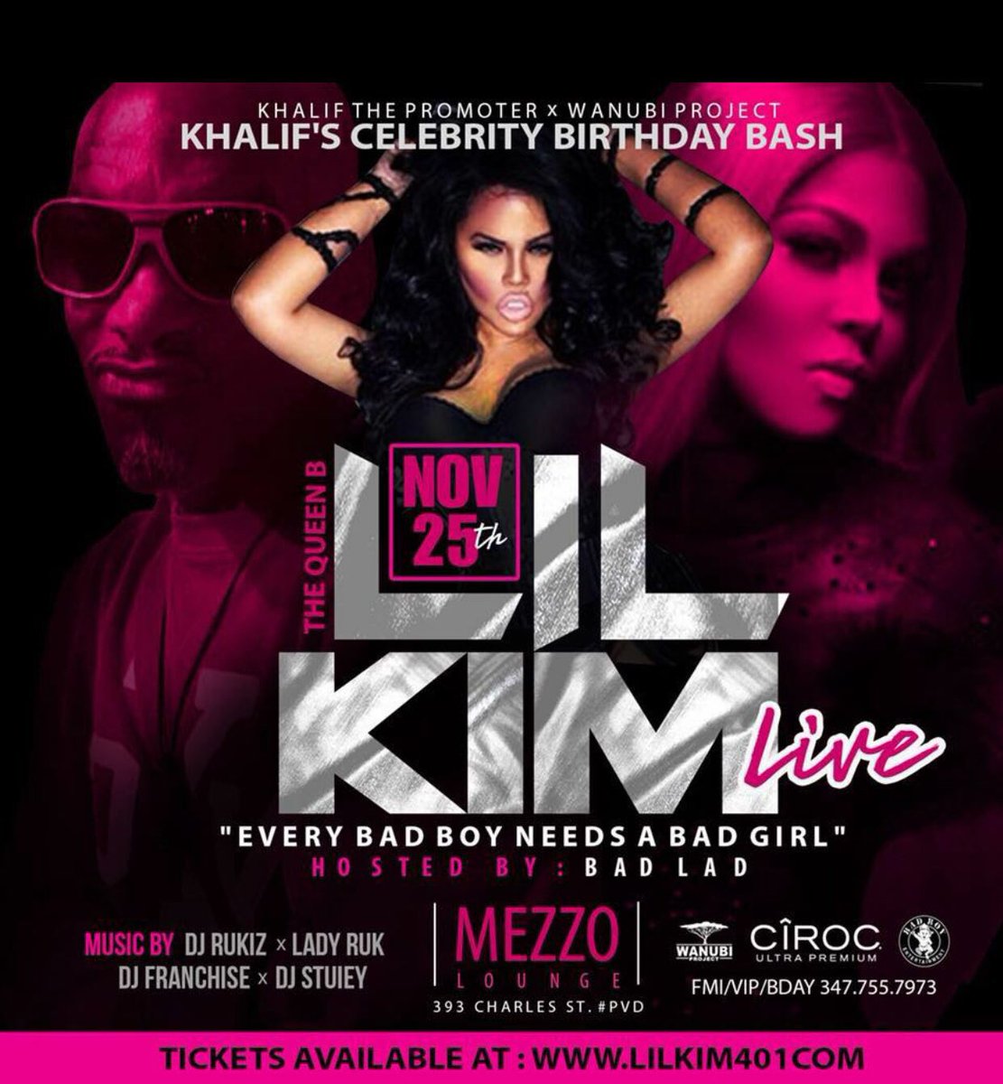 WanubiProject's tweet photo. @DIRTYVIBEZ1 #LilKim ✨Live In Providence November 25th                               Mezzo Lounge                                 https://t.co/HsLmbdlC95 for Tickets https://t.co/fohiMgA3ts