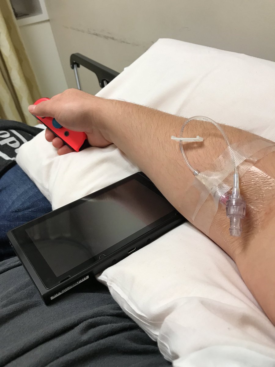 Blublud02's tweet photo. In ER. Can’t move or breathe right (trying to rule out blood clots) but if I felt a little better I could potentially play #NintendoSwitch with joycons detached...so...best Nintendo console ever. #switchtalk https://t.co/xeXL0cIFAy