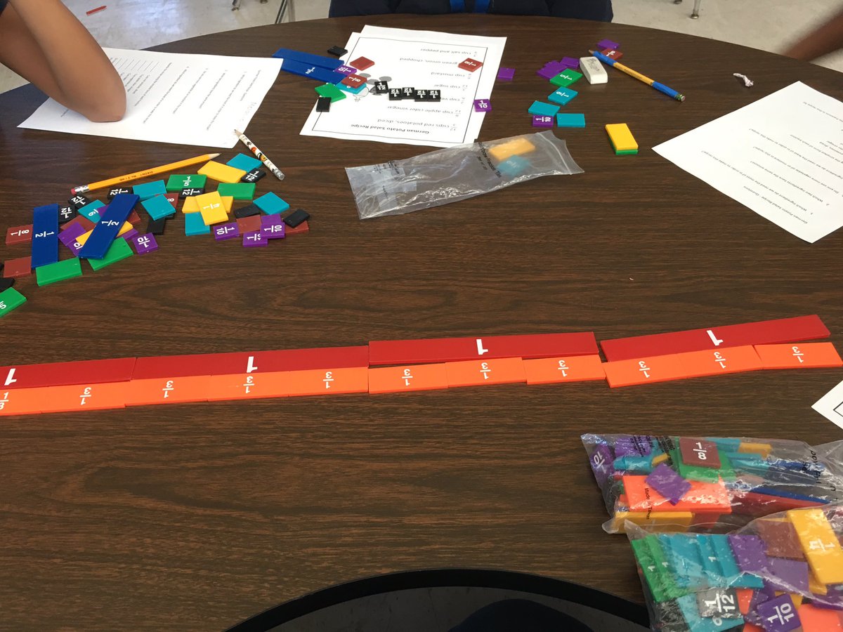fritz_shelley's tweet image. Sts @MilesHCPS thinking deeply about fraction comparisons using recipe and #handson fraction tiles #learnthroughdoing #dreambig