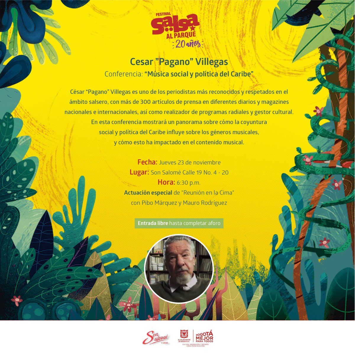idartes's tweet photo. #ComponenteAcadémico de #SalsaAlParque2017
"Música Social y Política del Caribe"
En esta conferencia mostrará un panorama sobre cómo la coyuntura social y política del Caribe influye sobre los géneros musicales, y cómo esto ha impactado en el contenido musical. ¡Entrada libre! https://t.co/2cHG2x8kf3
