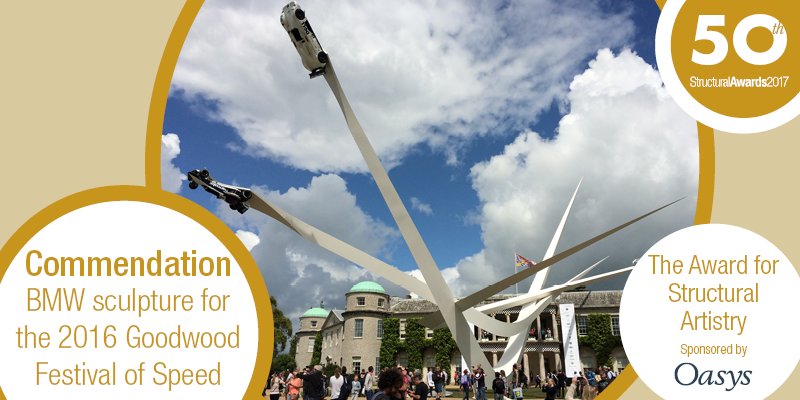IStructE's tweet photo. Congratulations to BMW sculpture for the 2016 @fosgoodwood in #Sussex by Stuart Holdsworth, Hooman Baghi & Bruno Postle. Commended in The Award for Structural Artistry #StructuralAW17 https://t.co/vp4gf8ChrF @BMW @littlehamptonw | Sponsored by @Oasys_Software https://t.co/eimalxFVSs