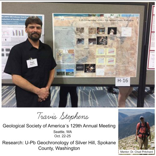ewumcnair's tweet photo. EWU McNair Scholar, Travis Stephens, went to the Geological Society of America's 129th Annual Meeting a few weeks ago. His research is "U-Pb Geochronology of Silver Hill, Spokane County, Washington". Keep up the great work Travis! https://t.co/Nm8HuFe9V6