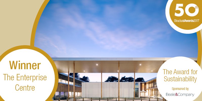 IStructE's tweet photo. Congratulations to the Enterprise Centre in #Norwich by @bdp_com! Winner of The Award for Sustainability #StructuralAW17 https://t.co/0rv3KVoFNC @uniofeastanglia @AdaptLowCarbon @morgansindallci @ArchitypeUK | Sponsored by @Beale_Law https://t.co/zRrWCw3UnJ