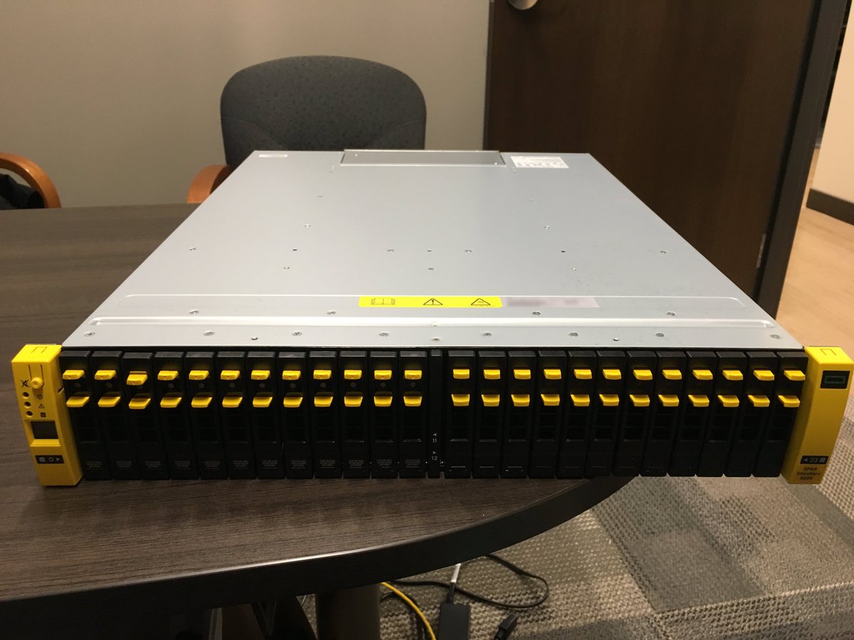 DeanColpitts's tweet photo. Well look at what finally was delivered to my desk at 4:30p on Friday afternoon - a shiny new @HPE_Storage #3Par #allflash #StoreServ 8200. Now if only my @HPE_ProLiant servers would finally arrive. :-( https://t.co/sk0U3IfZKV