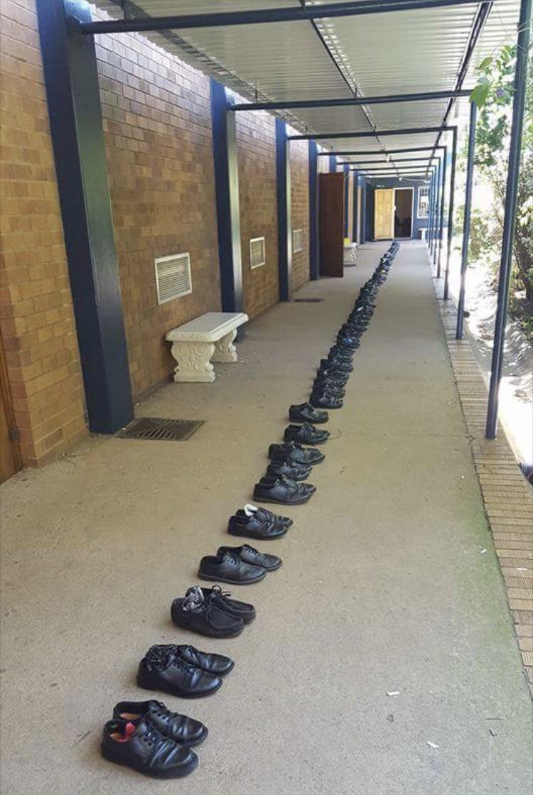 Matrics at <a href="/RandfonteinHigh/">Randfontein High</a> after completing their final exam left their shoes behind to be donated as a sign of their gratitude. In the midst of ALL the Trials and Tribulations I have hope in Humanity. #leadership