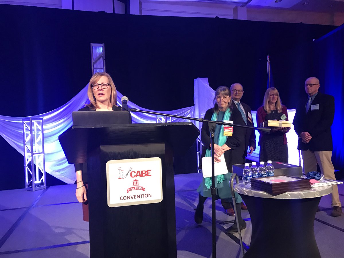 CTAssocBdsofEd's tweet photo. Roxane Bednaz, Michele Urch and Thomas Carney accepted the 2017 Philip S. Fenster award on behalf of the late Bonnie Carney. #CABECAPSS2017 https://t.co/ZsinYpyAbT