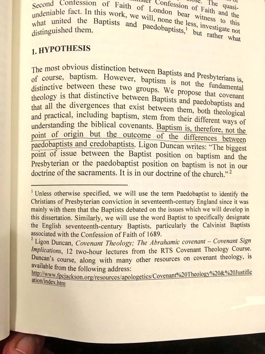 1689Jeff's tweet photo. Think the main diff between reformed baptists (not calvinist dispy baptists) and presbyterians is baptism and ecclesiology? Nope. Those are manifestations of the diff in our covenant theologies; answering the question: Who are the people of God?? 
#2LCF #ReformedBaptist #GoodBook https://t.co/5sjS0Nq4yt