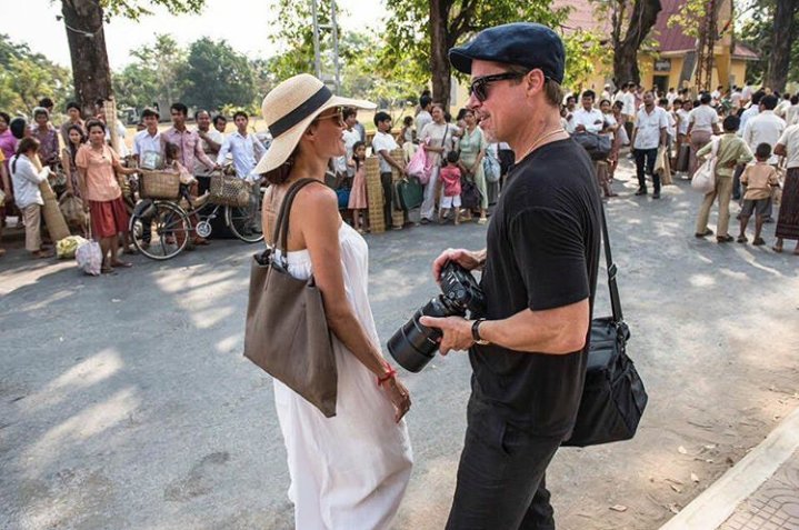 Angelina Jolie and Brad Pitt on the set of First They Killed My Father