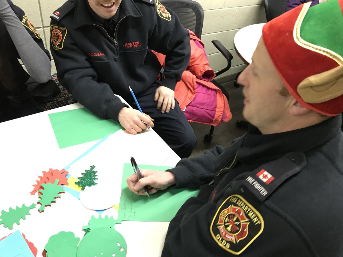 OldsFireDept's tweet photo. Our crew of elf’s tonight helping children in our community write letters to Santa, I hand delivered mine! https://t.co/vcdEGwX1gn