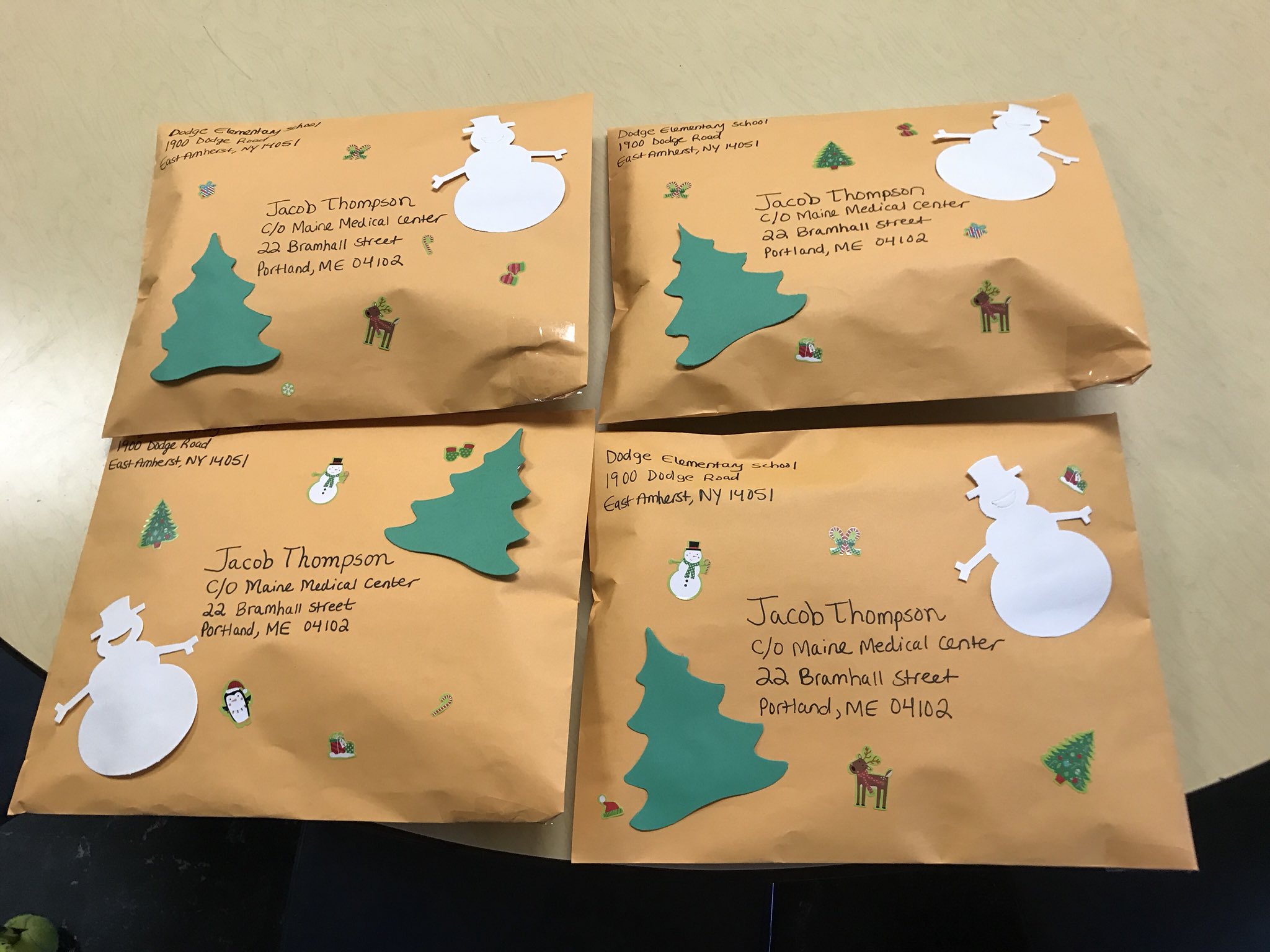 Dodge Elementary Cards Made By Dodge Wcsd Students Are Among The Over 45 000 Christmas Cards Made For 9 Year Old Jacob Thompson From Saco Maine Jacob Is Battling Cancer And His Wish For