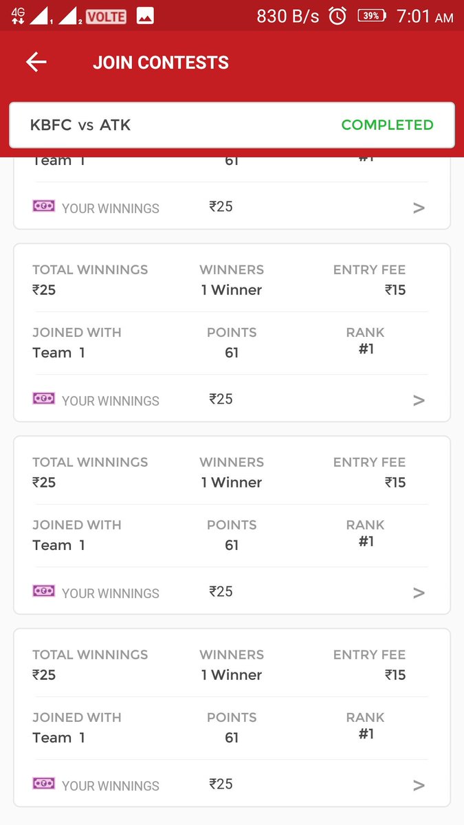 JarvizOfficial's tweet photo. #Dream11 
#KERKOL 
#KBFCvATK 
Our personal team users results 
He won 75 small Lea view of 12/40
15/25 won all https://t.co/8UPnI8bEdU