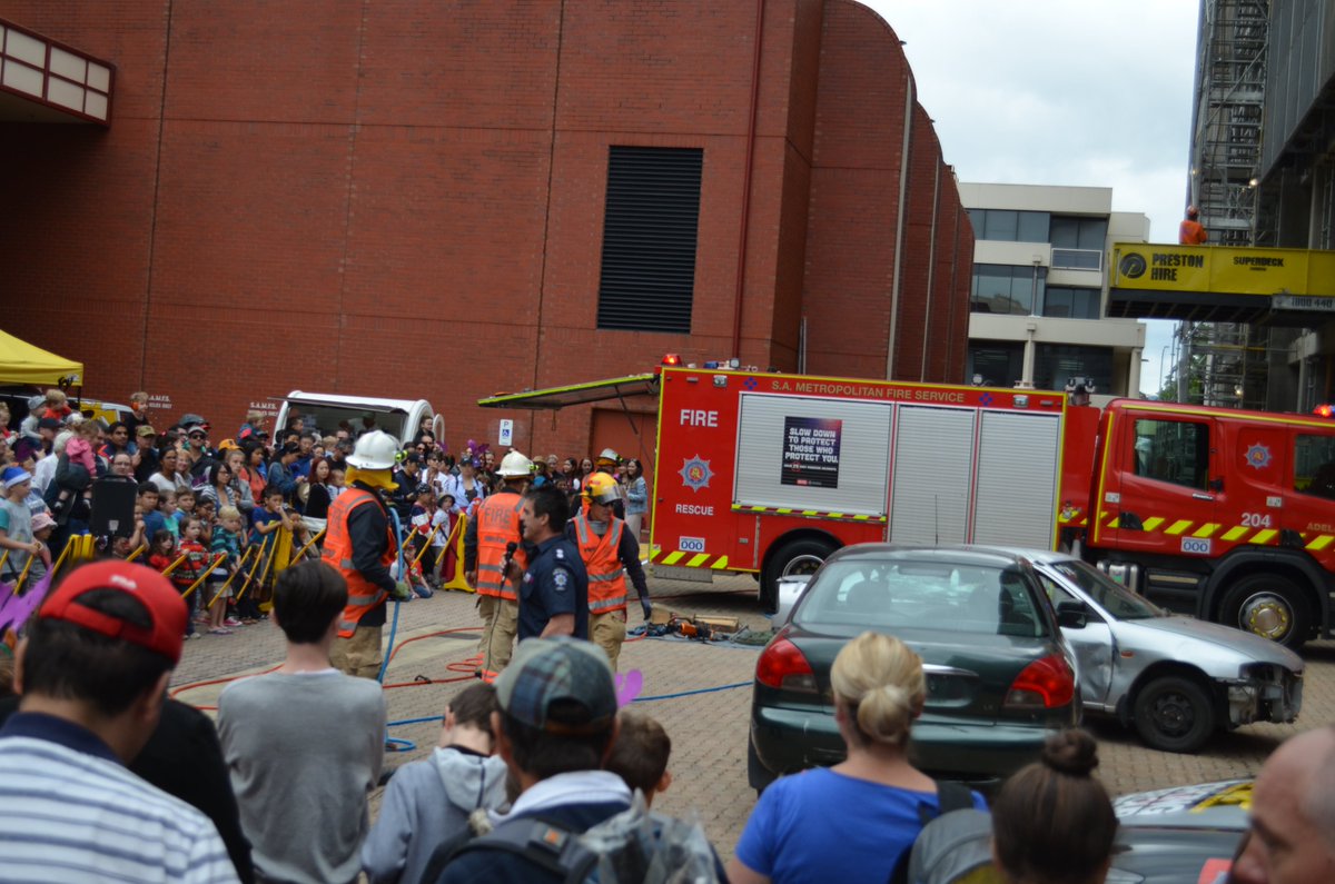 SA_MFS's tweet photo. The @SA_MFS #RoadAwarenessProgram #RAPTeam is sharing about road safety at #Adelaide #FireStation #OpenDay on Wakefield St. Doors open until 2.30 pm today. @CFSTalk @SA_SES @SA_Ambulance @SAPoliceNews & @AdelaideAirport firies are showcasing their vehicles and equipment. https://t.co/23O9XBvXbd