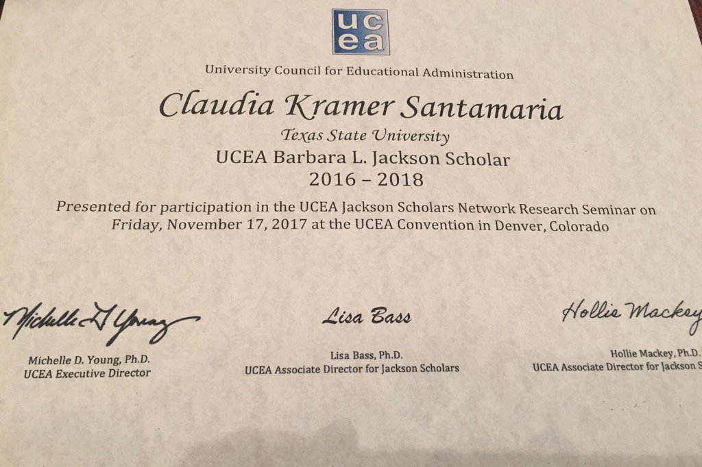 AustinDualLang's tweet photo. Thank you Texas State for your honor #UCEA2017 @AISDMultilingue #AISDProud https://t.co/nozPxohp0f