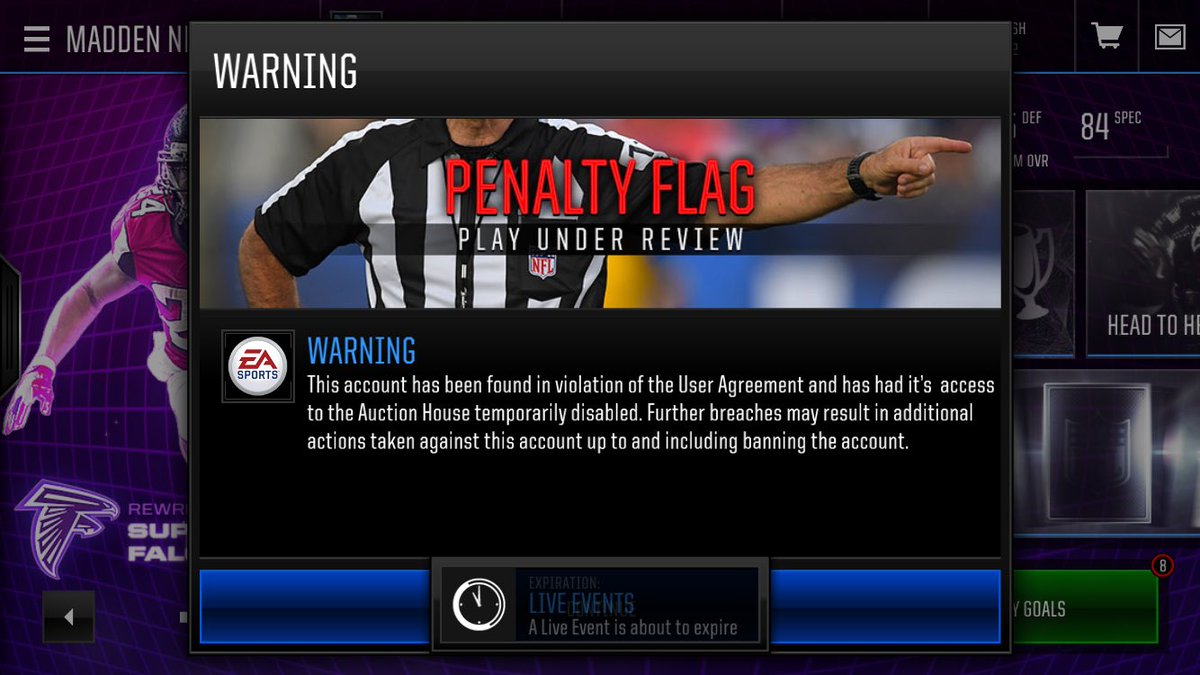 slay_studios's tweet photo. Any idea when I can access the auction house again? @EAMaddenMobile @EAHelp I was looking to buy a bundle and be able to sell some of the players https://t.co/nVW43q9mOv