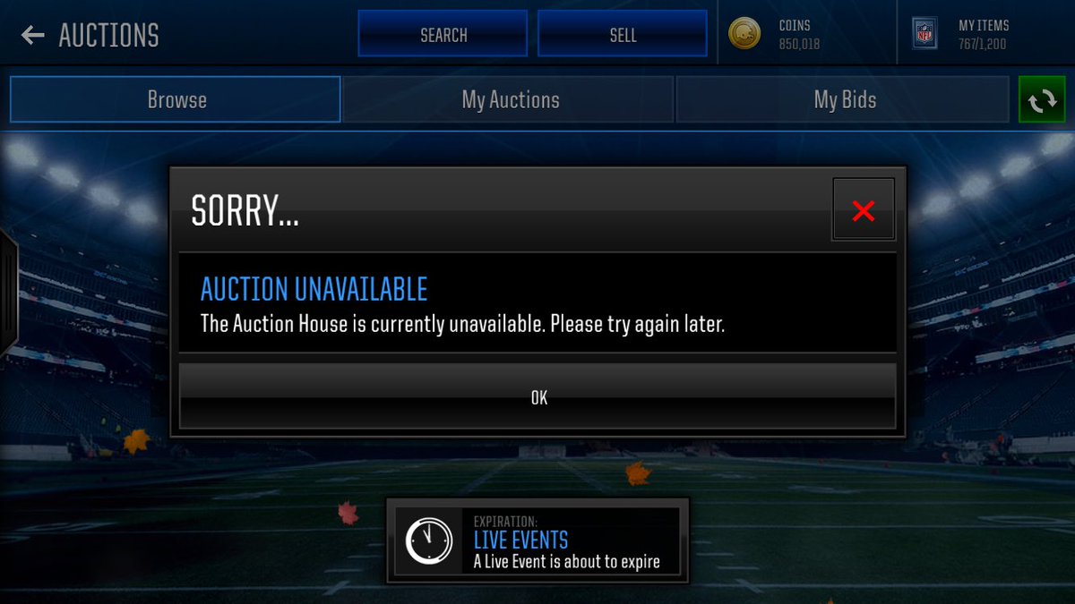 slay_studios's tweet photo. Any idea when I can access the auction house again? @EAMaddenMobile @EAHelp I was looking to buy a bundle and be able to sell some of the players https://t.co/nVW43q9mOv