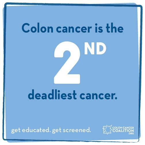 ColonCancerCoal's tweet photo. #coloncancer is the 2nd deadliest cancer, but it doesn't have to be. Screening = prevention. Talk to your doctor. https://t.co/pkB9EXtnUe https://t.co/xfce9lPcb5