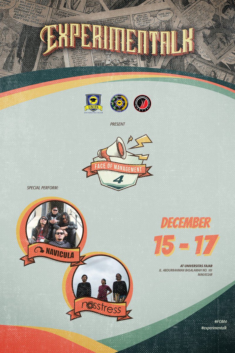 HMM-UNIFA PRESENT
"FACE OF MANAGEMENT#4" 
On DECEMBER with special performance from NOSSTRESS | NAVICULA | AND MANY MORE!!!! 🎉🎉 Penasaran dengan konten-konten acara kami lainnya? Buat kalian yang ingin tahu, terus ikuti kami yaahh...