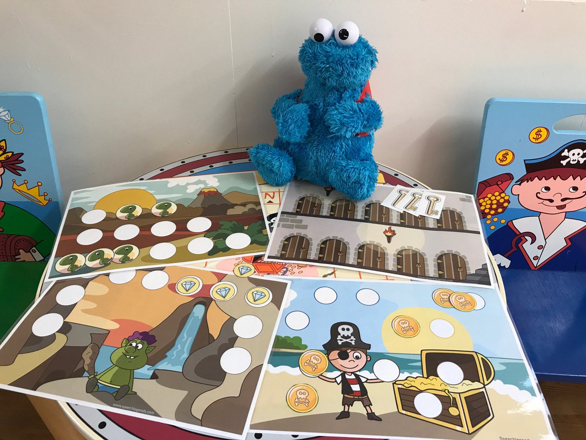 BanterSpeech's tweet photo. Action-packed #speech session:a Pirate quest to the Land Beyond Beyond via the Hall of the Mountain King,then on to emancipate some superheroes from #CookieMonster's clutches! 400 sound reps in 45 minutes.Whew! #PrinciplesofMotorLearning #phonology #highrepintensity #speechsounds https://t.co/NnYckQZBx2
