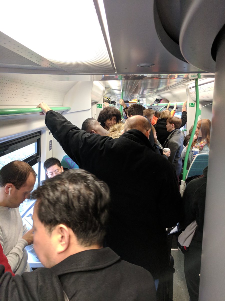 BecksVanstone's tweet photo. @nationalrailenq I paid £39 for a ticket to Cambridge 8:58 on sat, only 4 carriages joke rip off no chance for a seat for half the people traveling https://t.co/KDzIWGvG6Y
