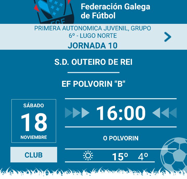 Hoxe os nosos xuvenís xogan contra EF <a href="/PolvorinFC/">Polvorin FC</a> B no campo do Polvorín coma locais a partires das 16:00.