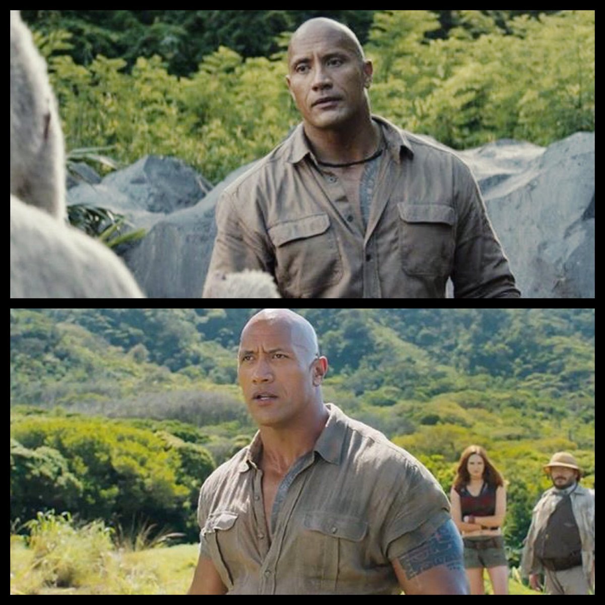 reelnewshawaii's tweet photo. That moment you realize The Rock is wearing the same costume in two different movies. Mind=Blown #jumanji #rampage #samesame https://t.co/xRzlcpKzTW