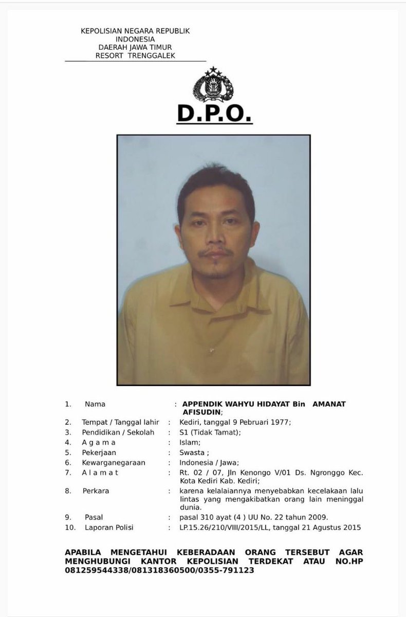 SamaptaMakota's tweet photo. DPO Polres Trenggalek
#DPO #dpopolisi https://t.co/1SzsIH9dTI