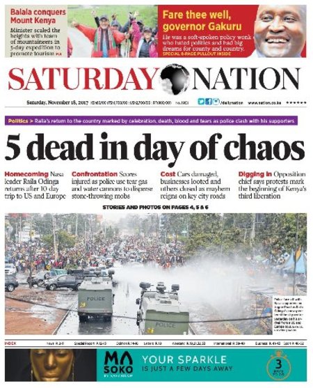 NationAfrica's tweet photo. The Saturday Nation today. https://t.co/VffhDBZKgL #RailaReturns https://t.co/mz7f5rgvIa