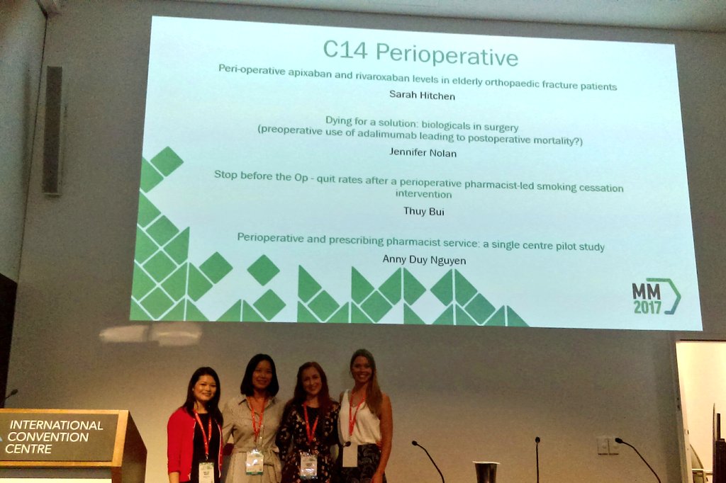 JacintaAdelaide's tweet photo. Great to Chair such a fantastic #perioperatively medicine session at #MM2017SHPA earlier today - four talented #pharmacists doing innovative things! https://t.co/jZMkMMbRJS
