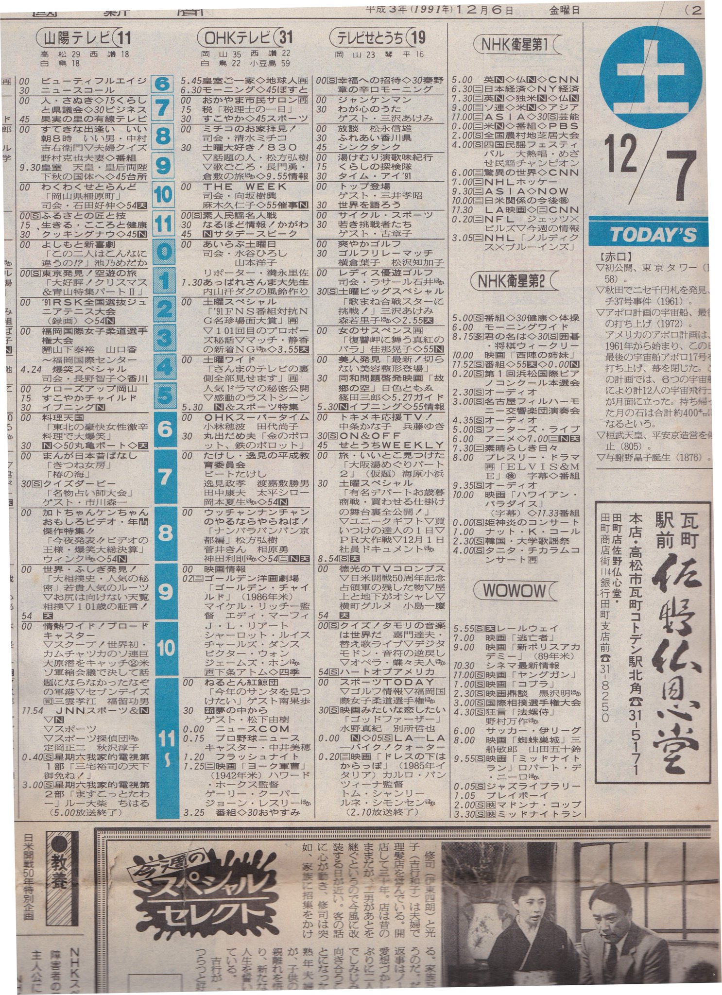 Mz1500 1991 12 07 土 1991 12 08 日 番組表 香川県 ファイバード 丸出だめ夫 トラップ一家物語 ソルブレイン まじかるタルるートくん キン肉マン 等 テレビ欄 番組表 1990年代 香川県 Mz1500 1991 12 07 土 1991 12 08 日 番組表 香川県 ファイバード 丸出だめ夫 トラップ一家物語 ソルブレイン まじかるタルるートくん キン肉マン 等 テレビ欄 番組表 1990年代 香川県
