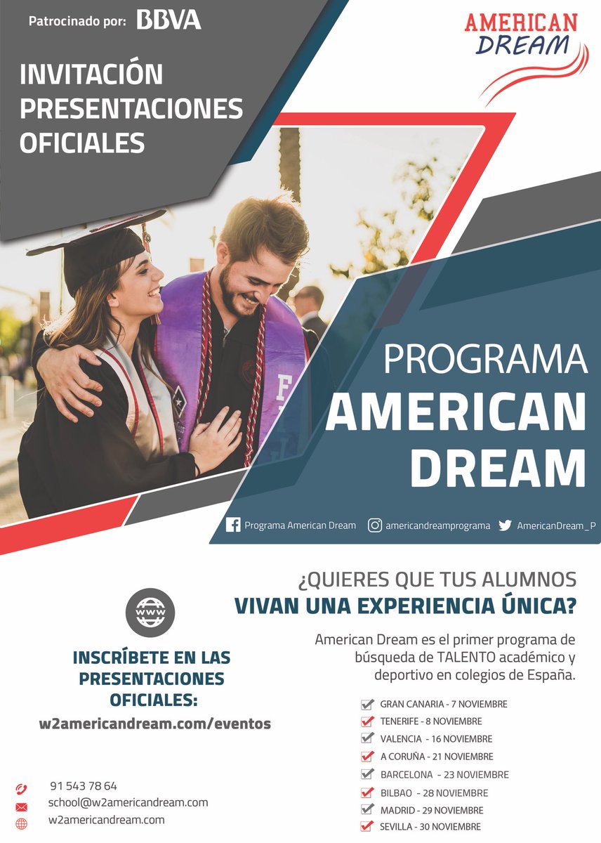Nuestros amigos de <a href="/W2Amanagement/">W2A</a> nos envían una invitación a la presentación del Programa American Dream de W2A, patrocinado por BBVA: día 29 de noviembre, miércoles, en la sede corporativa del BBVA
