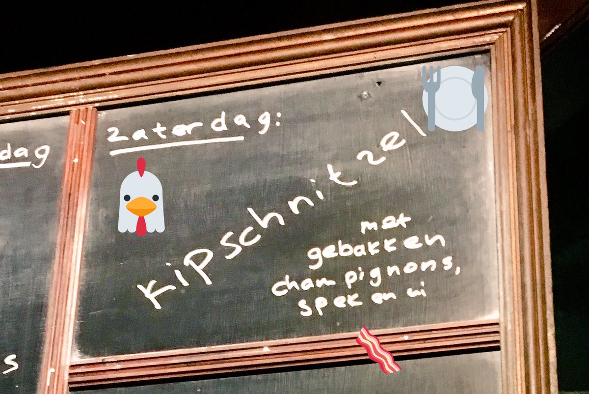 Elke #zaterdag als #daghap van de reguliere kaart, alleen op zaterdag €12,50 eu: #kipschnitzel met #frites, aardappeltjes of rijst, gebakken champignons, #spek &amp; ui #Leiden #dagschotel #lekker #eten #kipschnitzel